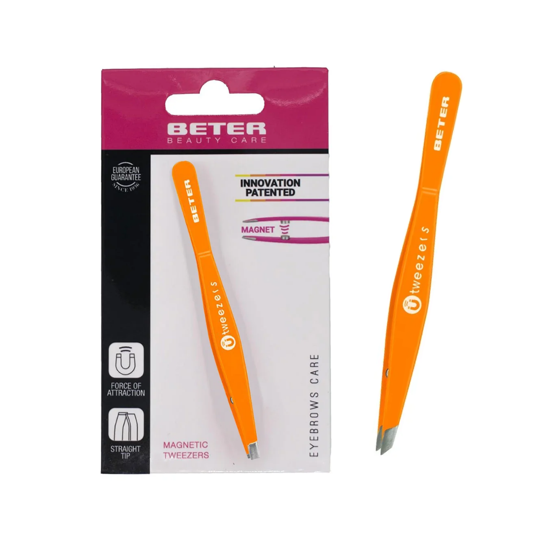 Pinza Magnética para Cejas Punta Recta Ü Tweezers Naranja | BETER